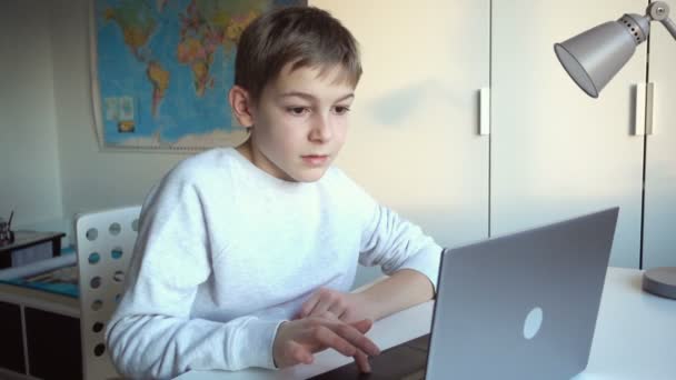 Teen Schoolboy Having Online Lesson Home Covid Lockdown — Stock video