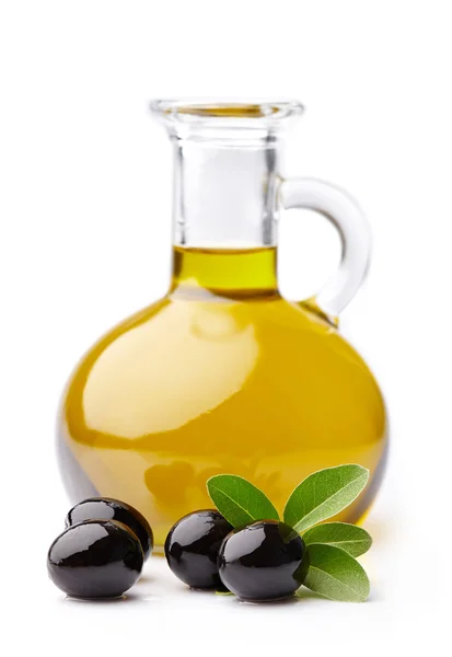 Olive oil with olives — Stock Photo, Image