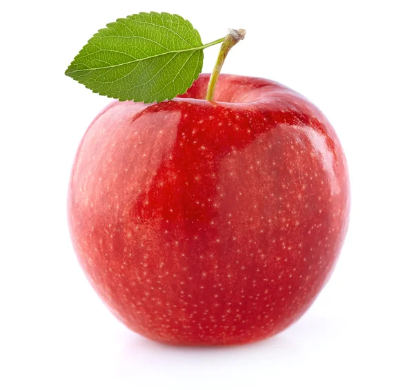 Roter Apfel mit Blatt — Stockfoto