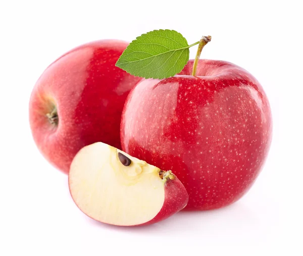 Apple and slice with leaf — Stock Photo, Image