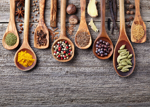 Spices on a wooden board