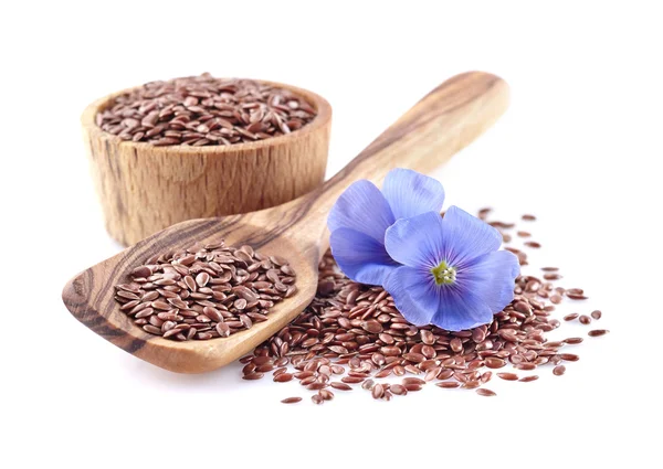 Flax seeds in a wooden spoon — Stock Photo, Image