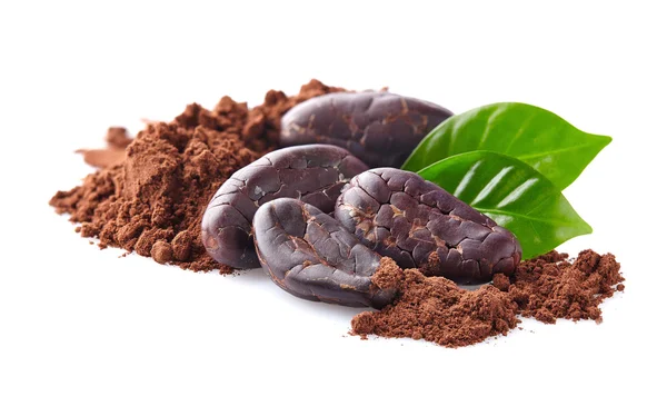 Kakaové boby s práškem — Stock fotografie