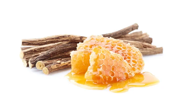 Licorice Root Honeycomb White Background — Stock Photo, Image