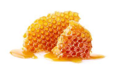 Honeycomb with honey drop on white background clipart