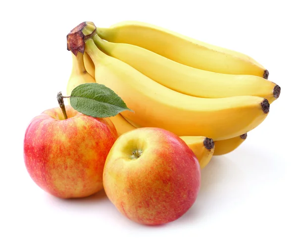 Świeże owoce. Banan i jabłka — Zdjęcie stockowe