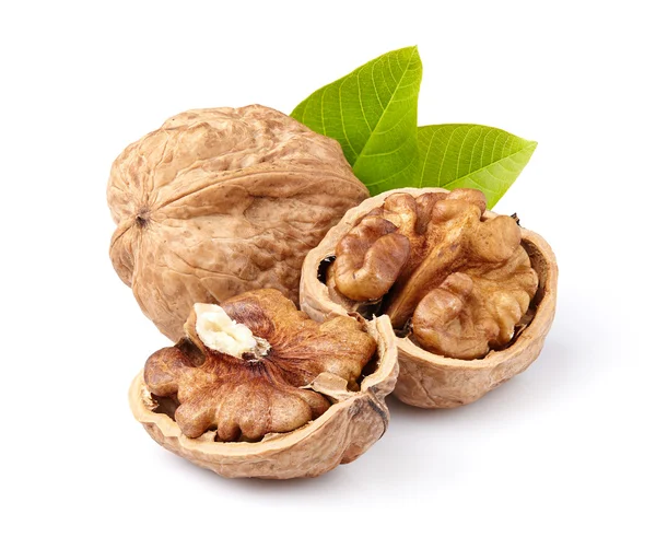 Walnuts with leaves — Stock Photo, Image