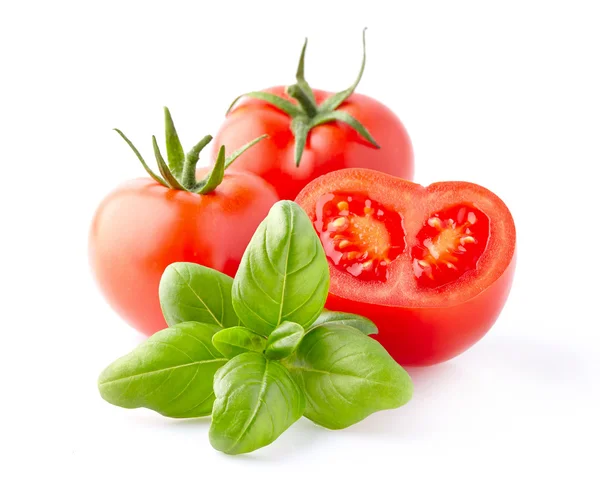 Tomato with basil — Stock Photo, Image