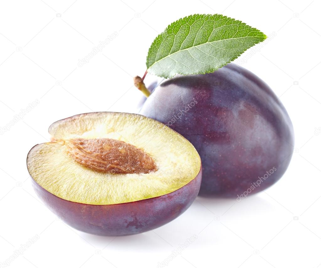 Plums with leaf
