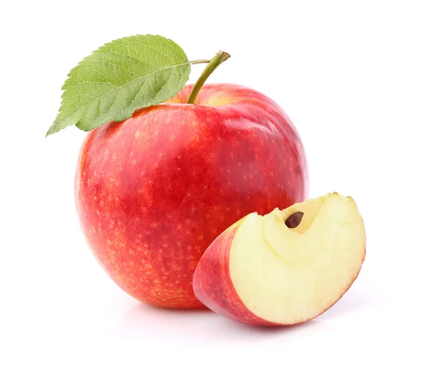 Red apple in closeup with leaves — Stock Photo, Image