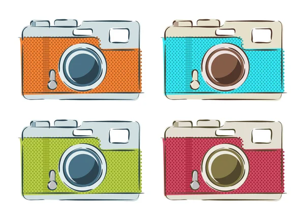 Set of retro cameras in linear style — Stock Vector