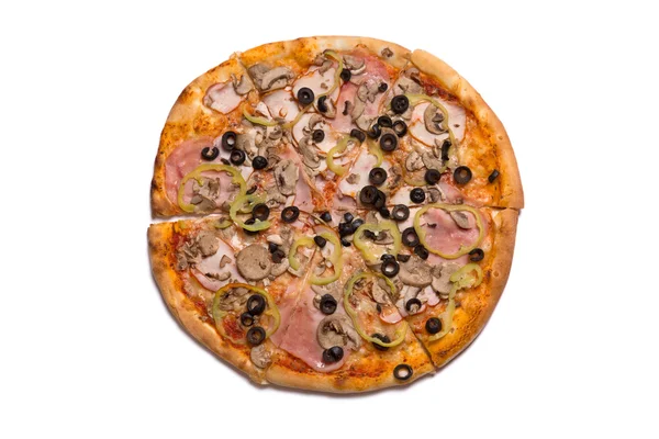 İtalyan pizza jambon ve zeytin ile — Stok fotoğraf