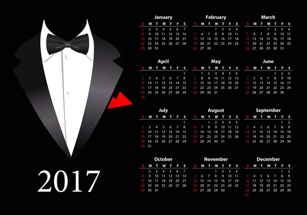 2017 año calendario con traje elegante — Vector de stock