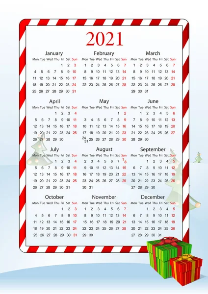 Векторний Святковий Календар Подарунковими Коробками Європейський Стиль Починаючи Понеділка — стоковий вектор