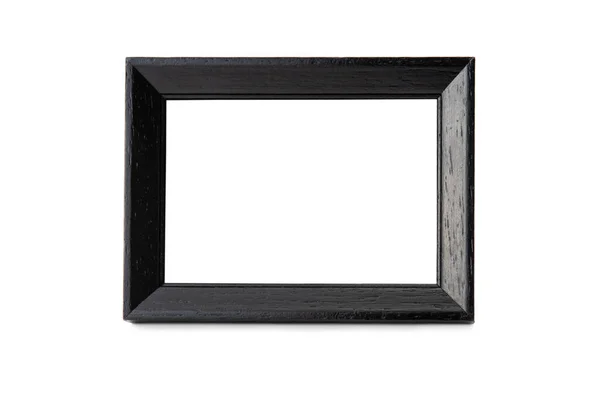 Frontal View Small Wooden Black Photo Frame Isolated White Background — Stock Photo, Image