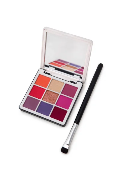 Vue Grand Angle Palette Ombre Paupières Brosse Isolée Sur Fond — Photo