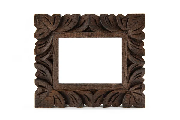 Dark Brown Carved Wooden Photo Frame Isolated White Background — Stock Photo, Image