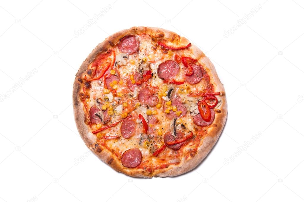 Delicious Italian pizza with pepperoni and mushrooms