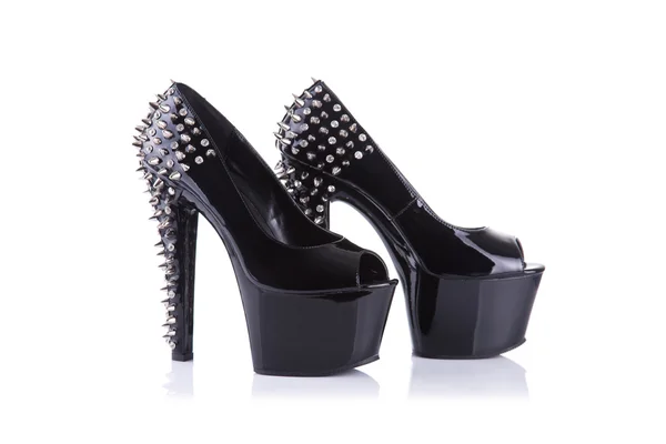 Fekete fétis stílusú high heel cipő tüskék — Stock Fotó