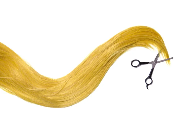 Blonde hair with scissors — Stock Photo, Image