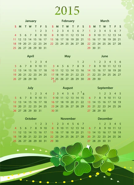 Календарь на День Святого Патрика 2015 — стоковый вектор