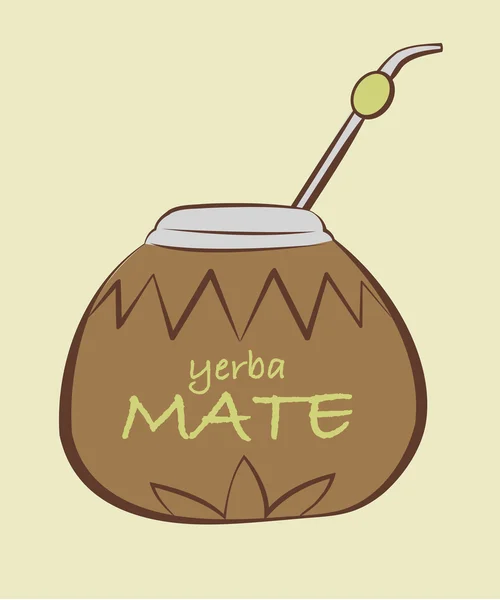 Yerba Mate, Calabash con Bombilla — Vettoriale Stock