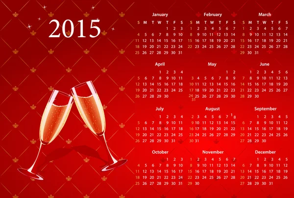 Red calendar 2015 with champagne — Stock Vector