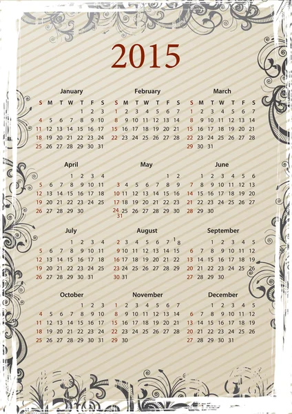 Amerikanska grungy kalender 2015 — Stock vektor