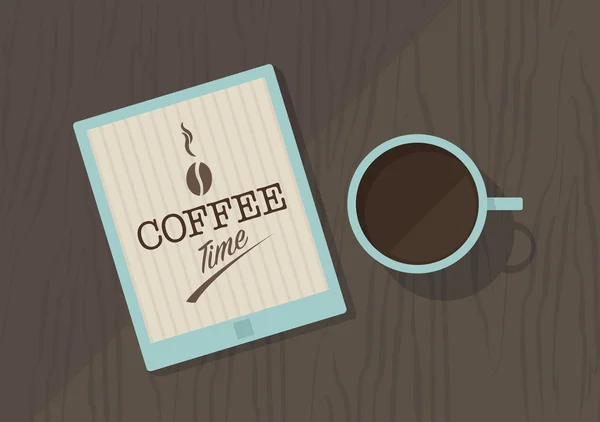 Xícara de café e tablet pc — Vetor de Stock