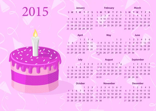 Calendario americano 2015 con torta — Vettoriale Stock