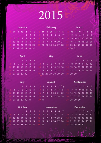 Calendário rosa floral americano 2015 — Vetor de Stock