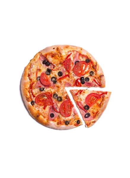 Верхний вид вкусной пиццы — стоковое фото