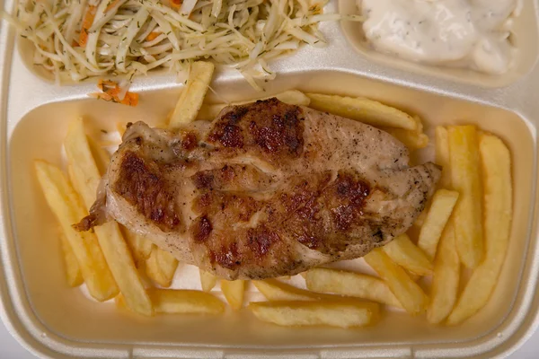 Grilled chicken and French fries — Stock Photo, Image