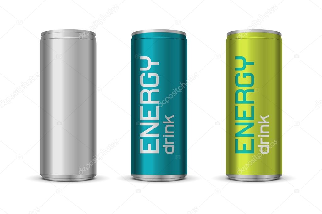 Vector illustration of energy drink cans in different colors, isolated on white background
