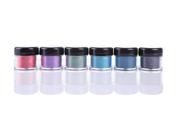 Set of mineral eye shadows in jars — Stock Photo, Image