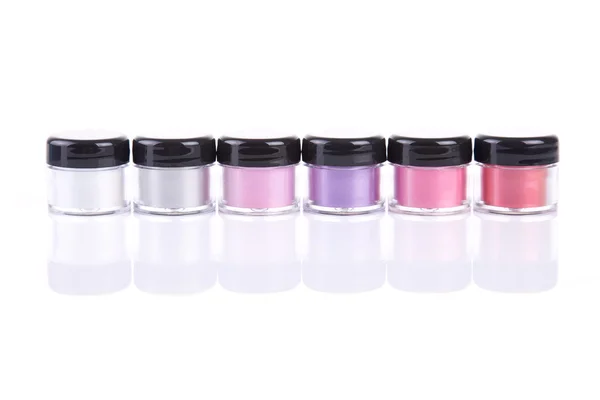 Bright mineral eye shadows in jars — Stock Photo, Image