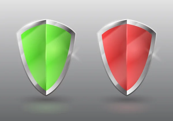 Green and red shields — Stock Vector