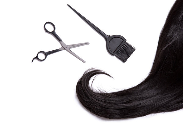 Black hair with scissors and dye brush