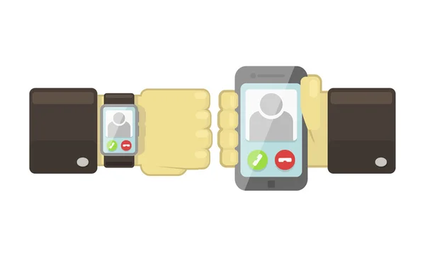 Smart Watch-klocka och smartphone sync koncept — Stock vektor