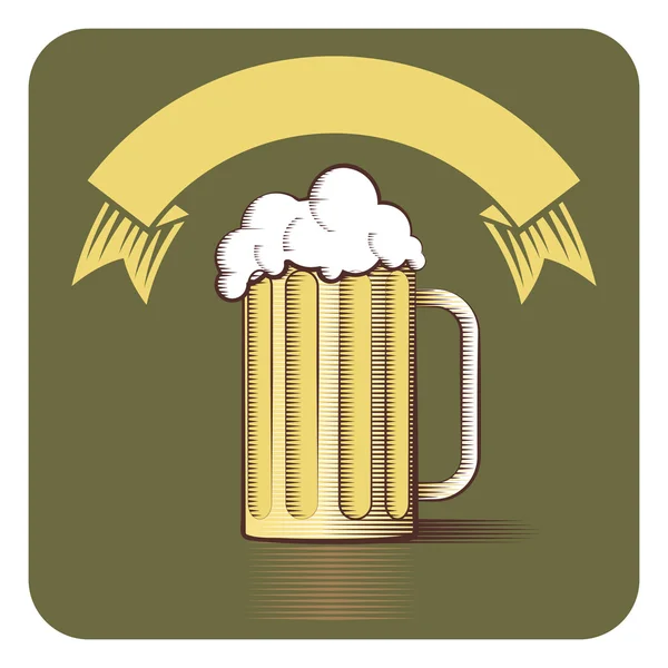 Tasse de bière et ruban avec espace de copie — Image vectorielle