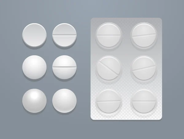 Круглые таблетки и пузырь пакет — стоковый вектор