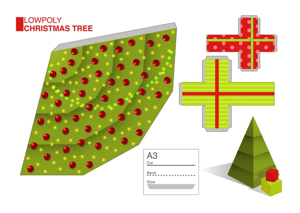 Patrón de bricolaje para un árbol de Navidad y cajas — Vector de stock