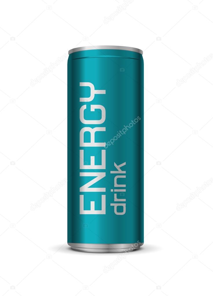 Vector bright energy drink can, isolated on white background