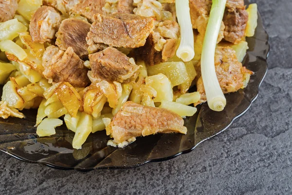 plate of fried meat with potatoes