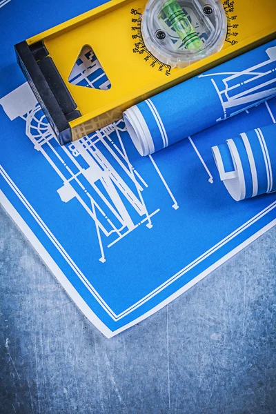 Rolls of blue engineering drawings — Stock Photo, Image