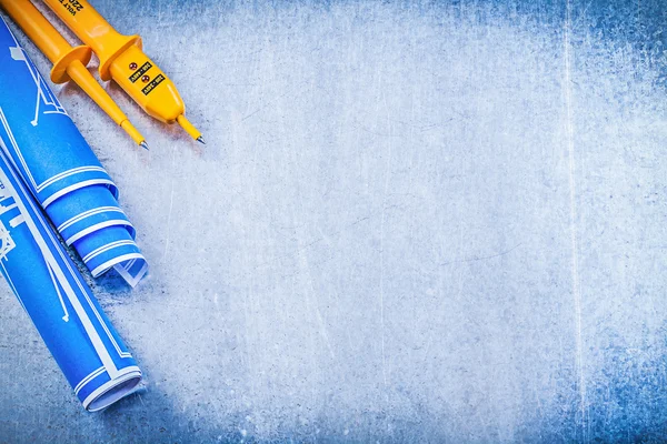 Elektrischer Prüfstand, blaue Konstruktionszeichnungen — Stockfoto