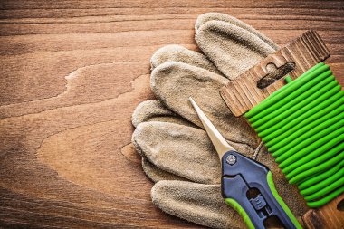 Bahçe tel, makası ve koruyucu eldivenler