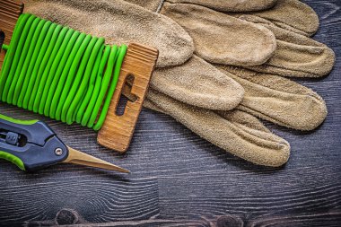 Bahçe budayıcı, tel ve koruyucu eldivenler