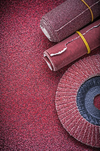 Emery paper and flap grinding wheel — Stock Image Emery paper and flap grinding wheel Stock Picture