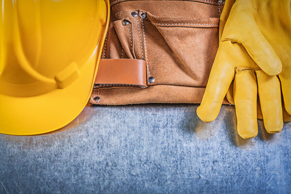 Gloves, tool belt and building helmet